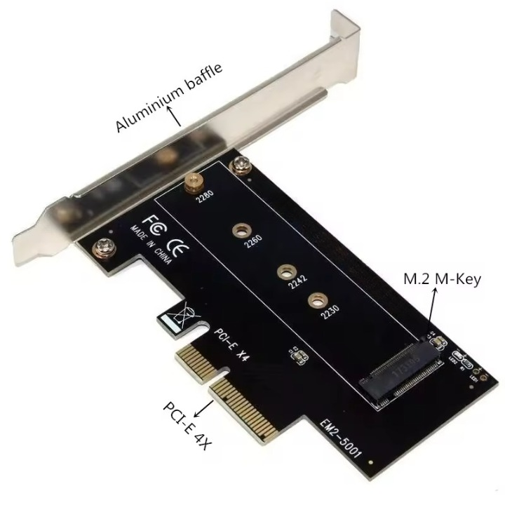 Pi+® (PiPlus®) NVME M-Key to PCI-E X4 Adapter Expansion Card