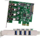 Pi+® (PiPlus®) 4 Ports PCI-E to USB 3.0 HUB PCI Express Expansion Card Adapter 5Gbps for Motherboard