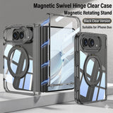 iPhone Duo Magnetic Folding Clear Case with 360 Swivel Kick Stand (Transparent / Black)