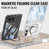 iPhone Duo Magnetic Folding Clear Case with 360 Swivel Kick Stand (Transparent / Black)