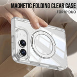 iPhone Duo Magnetic Folding Clear Case with 360 Swivel Kick Stand (Transparent / Black)