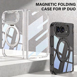 iPhone Duo Magnetic Folding Clear Case with 360 Swivel Kick Stand (Transparent / Black)
