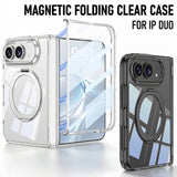 iPhone Duo Magnetic Folding Clear Case with 360 Swivel Kick Stand (Transparent / Black)