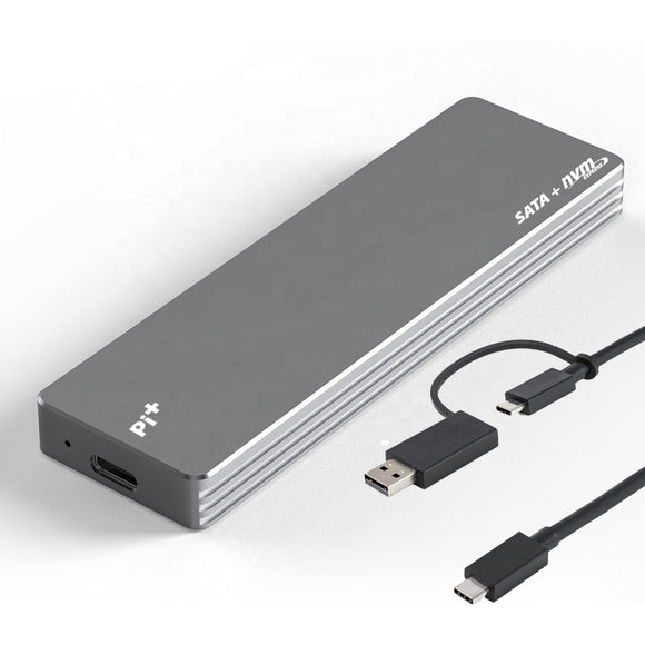 Pi+®(PiPlus®)M.2 NVME & SATA SSD Enclosure Adapter RTL9210B Chips, USB C 3.1 Gen 2 10Gbps (B Key, M Key, B+M Key), Support SSD Size (2230/2242/2260/2280)