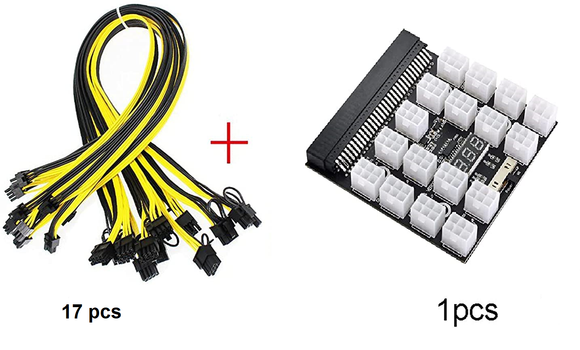 Pi+® (PiPlus®) 64 Pin to 17x(6Pin) Breakout Board+17pcs 18AWG/16AWG PCI-E 6Pin to 6+2Pin Cables