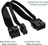 Pi+®(PiPlus®) EPS12V CPU 8 Pin Female to CPU ATX 8 Pin and ATX 4 Pin Male Power Supply Extension Cable