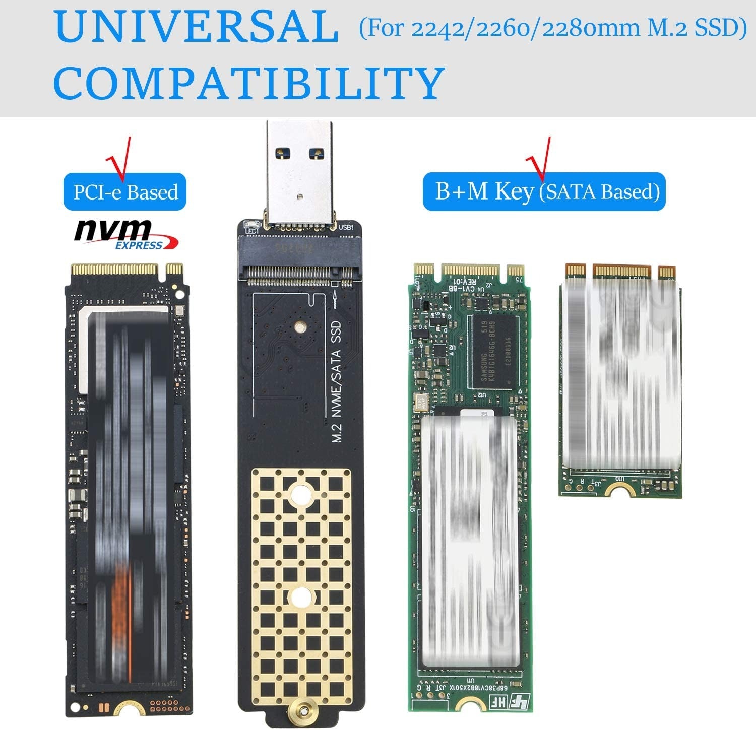 Pi+® (PiPlus®) Nvme to USB 3.1 Adapter Type A Card Converter Reader wi