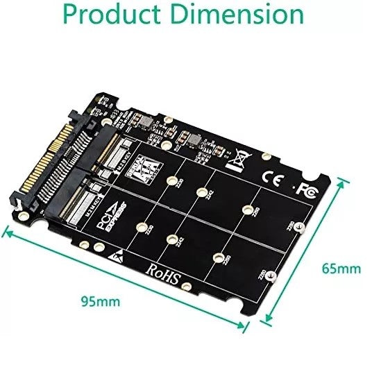 Pi+® (PiPlus®) NGFF SSD(Key M) Key B SSD to SFF-8639 Adapter