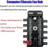 Pi+® (PiPlus®) 1PC PC 10 Port 4 Pin Fan Hub 10-Way 4-pin IDE Fan Speed Controller