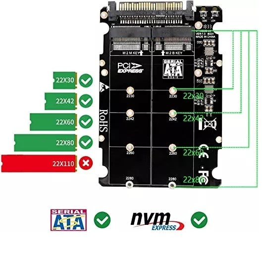 Piplus Key Pi+® (PiPlus®) M.2 NGFF SSD(Key M) Key B SSD to U.2 SFF-8639 Adapter