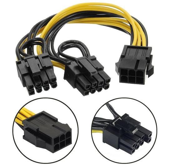 Pi+® (PiPlus®) 6Pin (Female) to 2(6+2) Pin (Male) PCIe Power Cable
