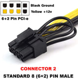 Pi+® (PiPlus®) 18AWG 6Pin to Single 8pin PCI-E Male-to-Male Adapter Cable-50cm