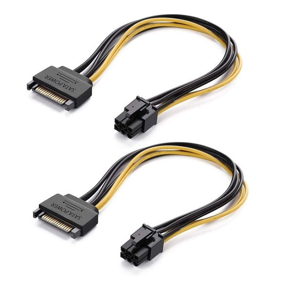 Pi+® (PiPlus®) SATA 15-Pin Male to 6-Pin Male PCI Express Card Power Cable (20Cm) (2 Pack)