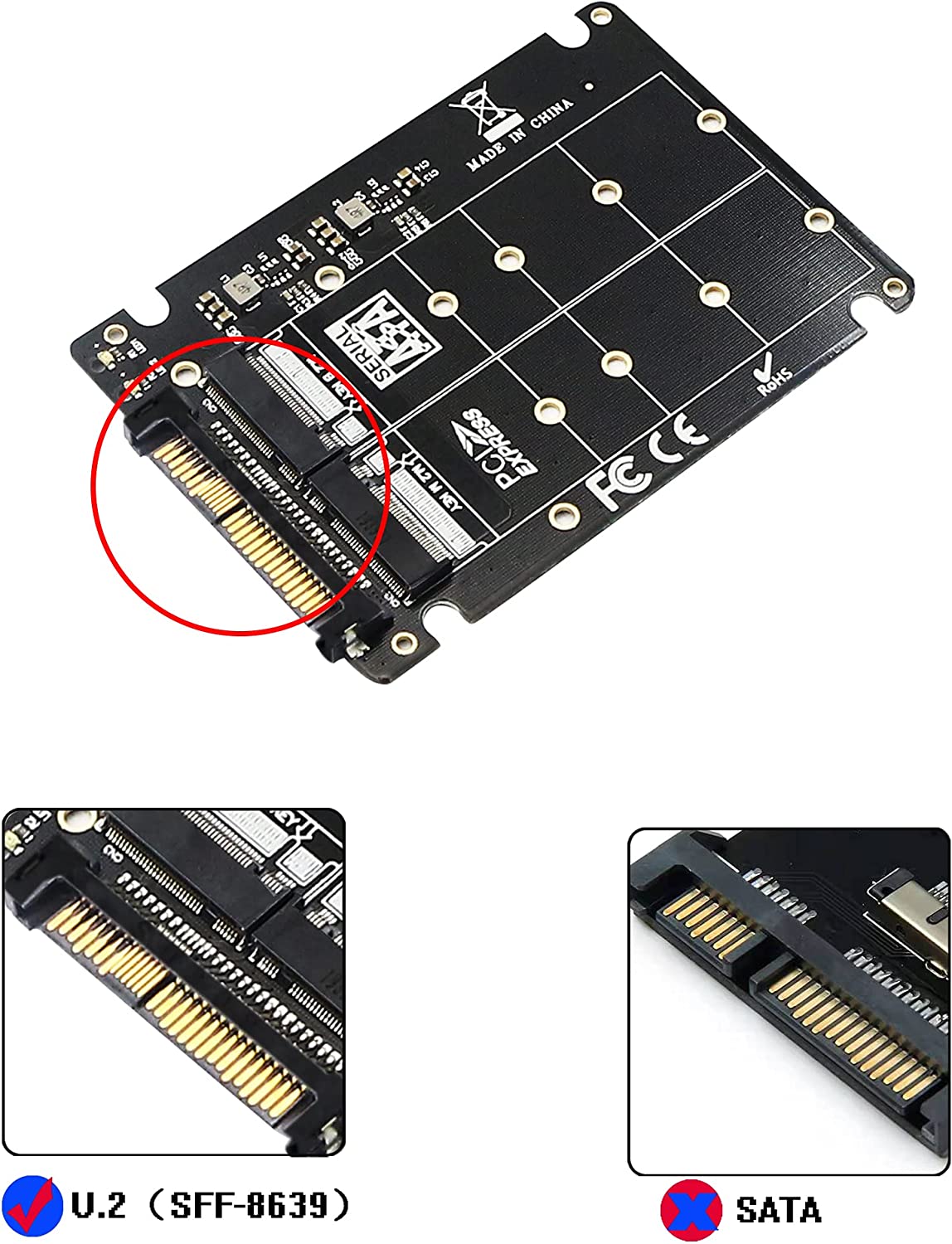 Piplus Key Pi+® (PiPlus®) M.2 NGFF SSD(Key M) Key B SSD to U.2 SFF-8639 Adapter